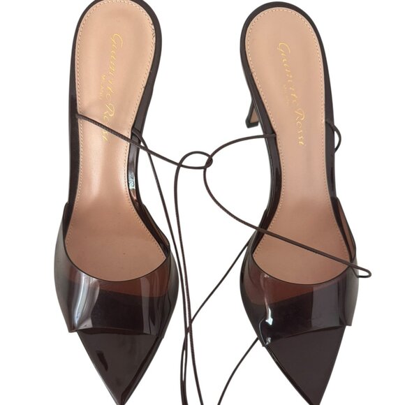 Gianvito Rossi - Skye 85 ankle-tie PVC sandals- brownSize 36.5